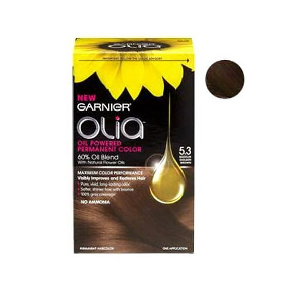 Garnier Olia Oil Powered Permanent Haircolor, Medium Golden Brown 5.3 - 1 Kit