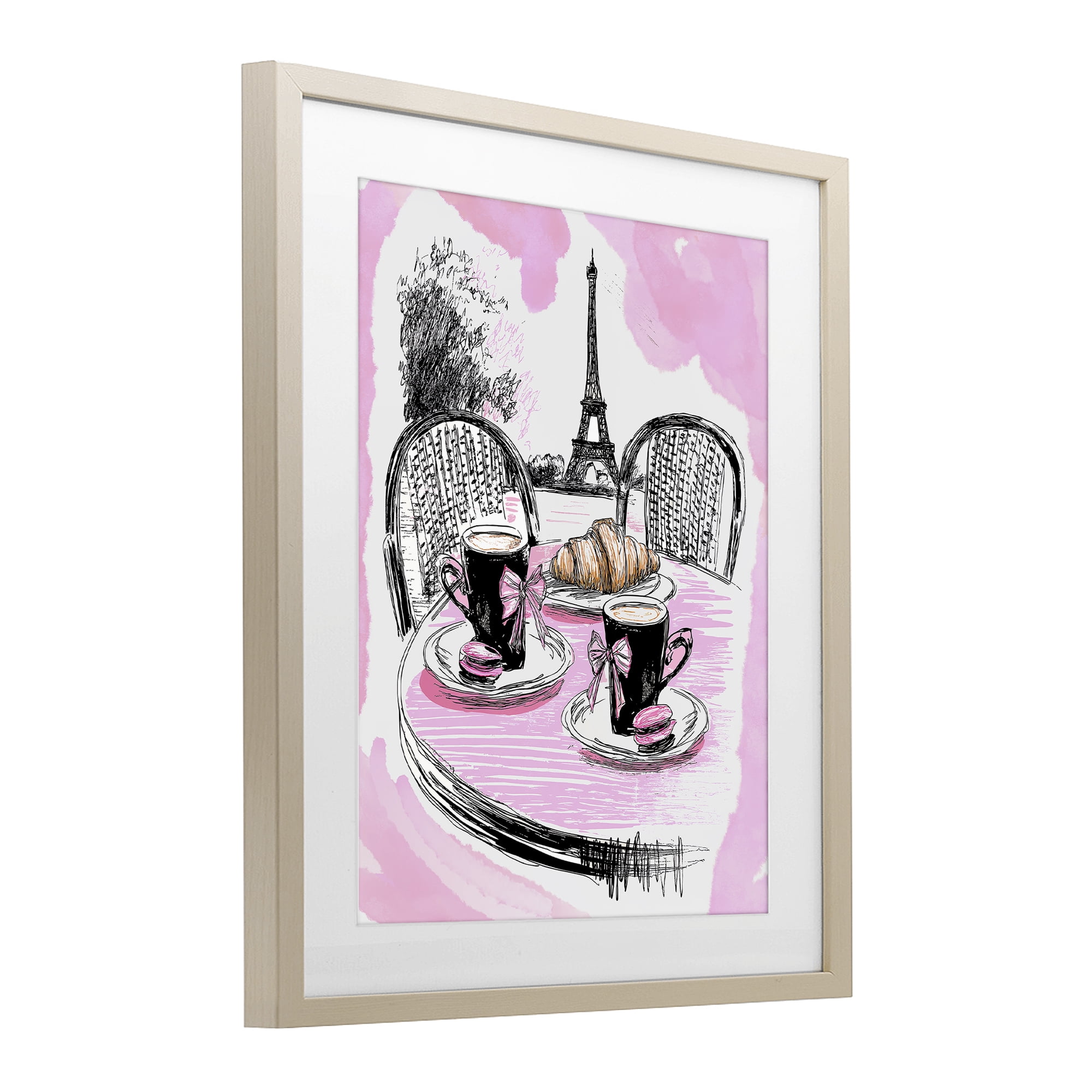 Stupell Industries Pink Parisian Cafe Breakfast Birch Framed Print Under Glass, design by Jess Stempel
