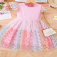 thumbnail image 2 of OUSITAID Enfants Filles une Ligne Robe Mouche Manches Cou Fleur Impression Tulle Patchwork Robe d'Été, 2 of 6
