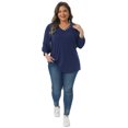 thumbnail image 3 of DARING DIVA Women's Plus Top 3/4 Sleeve V Neck Button Decor Casual Shirts 3X Navy Blue, 3 of 6