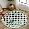 thumbnail image 2 of Round Rug 6Ft Washable Non-Slip, Green Eucalyptus Leaves Circle Area Rugs for Living Room Bedroom, Summer Botanical Daisy Black Plaid Indoor Floor Mats Carpet Runner for Home Decor Aesthetic, 2 of 8
