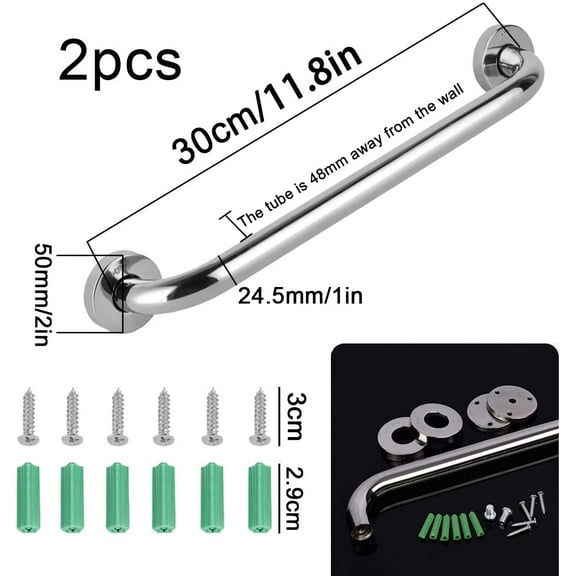 2Pcs Stainless Steel Bath Grab Bar, Heavy Duty Wall Grab Bar Handle, Grab Bar