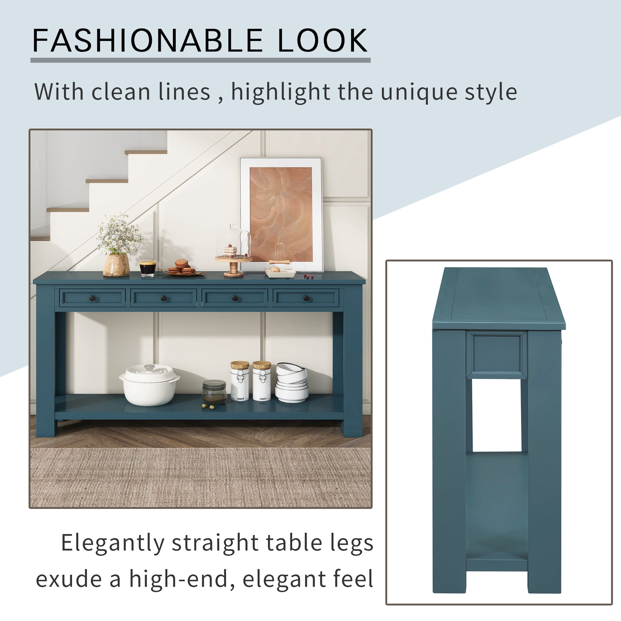 Euroco Wood Rustic Chic Console Table, Dark Blue