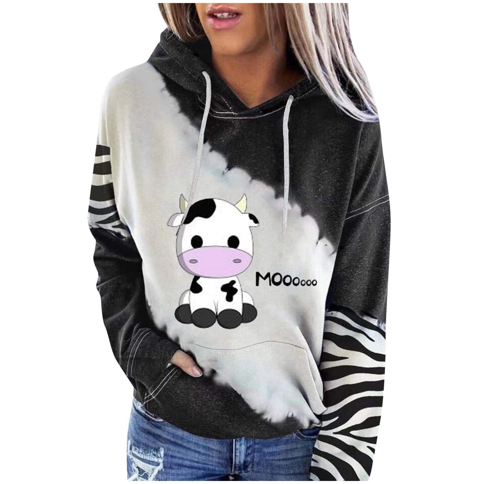 STYESH Moody Cow Hoodie for Women 
