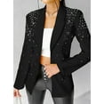 thumbnail image 5 of Women'S Business Blazer, Long Sleeve Open Front Suit Jacket, Rhinestone Button Down Coat, Office Work Wear Black S, 5 of 7