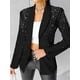 thumbnail image 5 of Blazer de Negocios para Mujer, Chaqueta de Traje de Larga con Abertura Frontal, Abrigo con Botones de Diamantes de Imitación, Ropa de Oficina Negro XL, 5 of 7