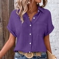 thumbnail image 6 of Outfmvch Linen Tops for Women Button Down Shirts for Women Lapel Gauze Tops Cotton Linen Womens 3/4 Sleeve Button Down Shirts Summer Collared Tops Purple 3XL, 6 of 8