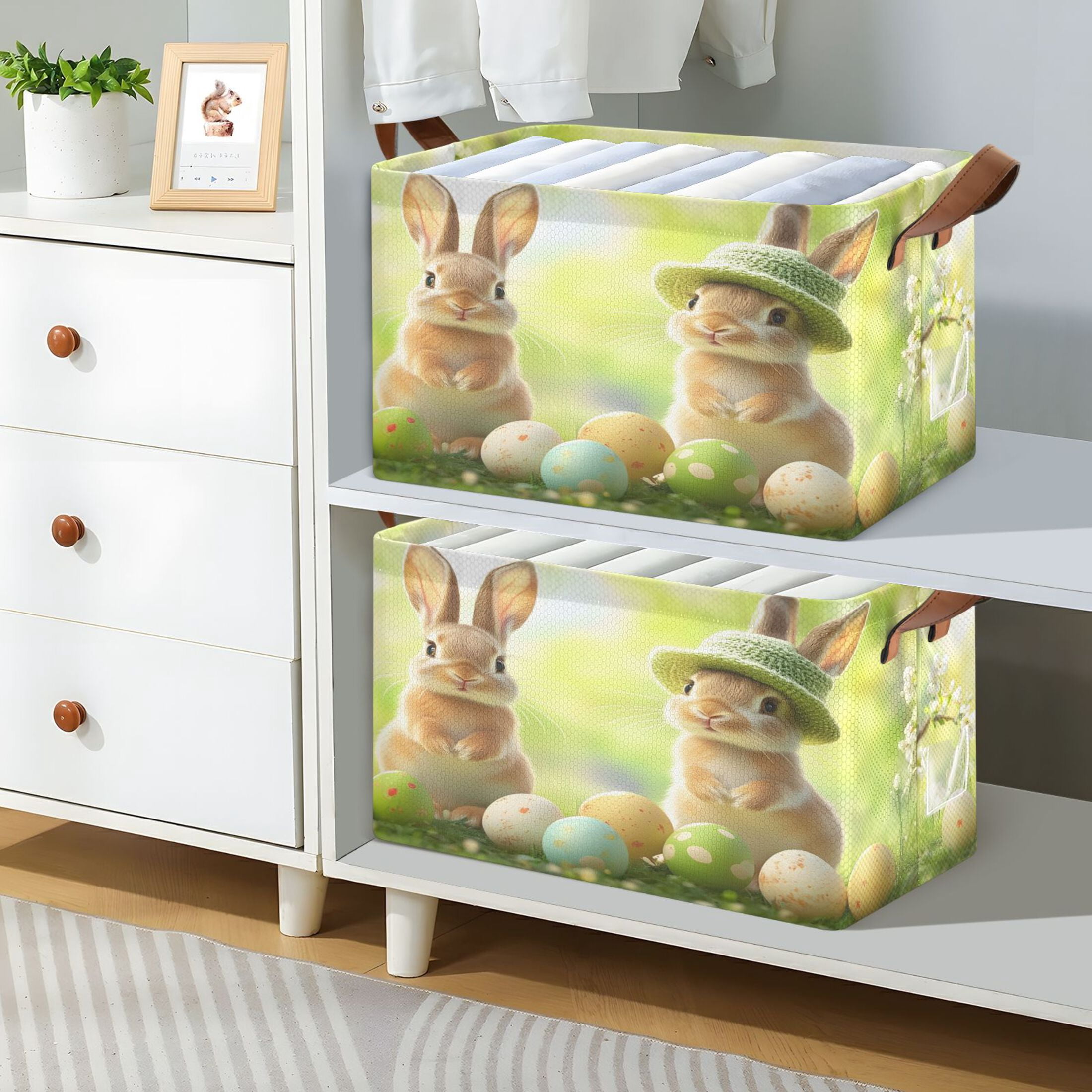 Ryvnso Happy Easter Bunny Storage Bins Large Basket Foldable Cube Toys Organizer with Handles 2 PCs