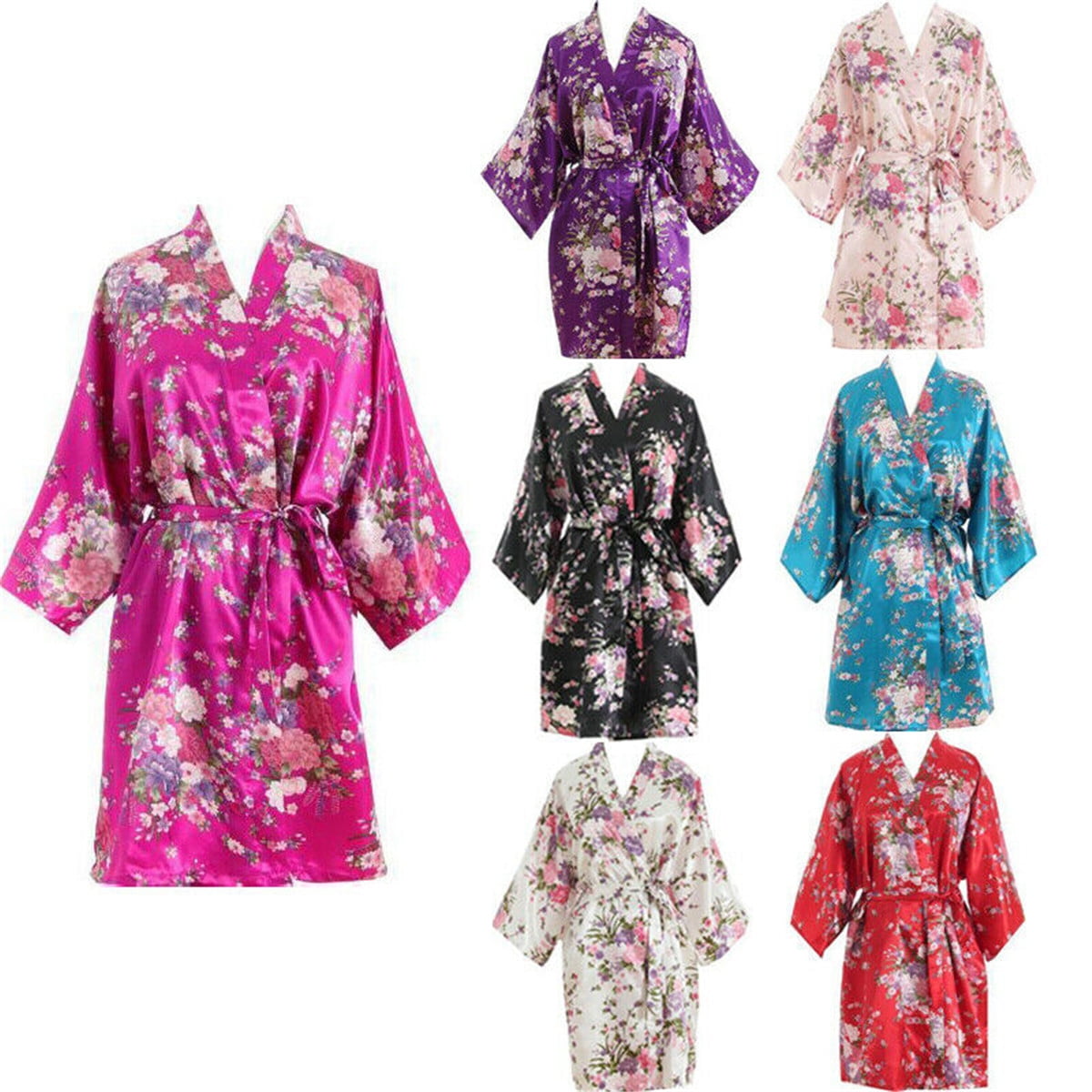 FOCUSNORM Plus Size Silk Satin Kimono Robe Bathrobe Wedding