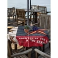 thumbnail image 2 of Outdoor Tablecloths with Umbrella Hole & Zipper, 4th of July Round Tablecloths 60 Inch, Country Texas Star Flag Red Blue Wooden Grain Waterproof Table Cloth, Patio/Pool/Picnic Table Covers, 2 of 8
