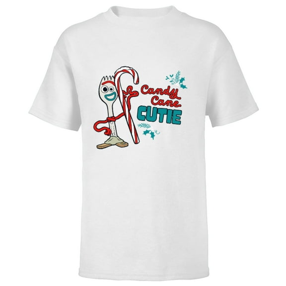 Disney and Pixar’s Toy Story Forky Candy Cane Cutie Holiday Standard - Short Sleeve T-Shirt for Kids – Customized-White