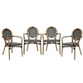 thumbnail image 2 of Merrick Lane Set of Four Stacking Thonet Bistro Style Chair with Arms, Black & White PE Rattan Seat, and Natural Metal Frame for Indoor/Outdoor Use, 2 of 15