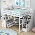 thumbnail image 3 of Wood Loft Bed with Desk, Shelves, 2 Built-in Drawers and Storage Staircase Full - White, 3 of 5