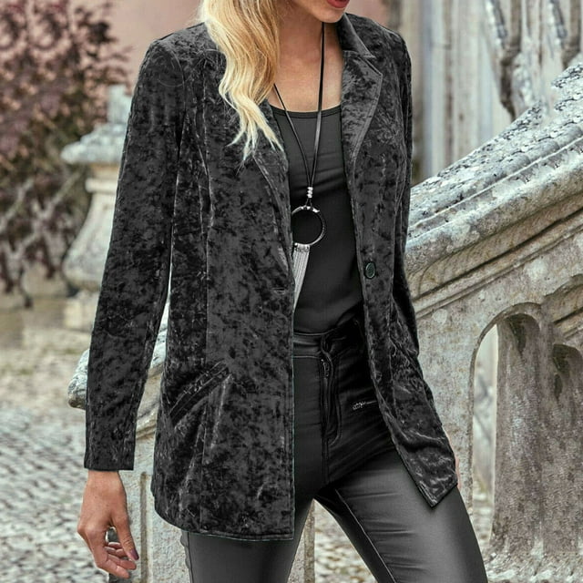 IROINID Veste Courte Confortable pour Femmes, Col à Revers, Couleur Unie, Manches Longues, Noir