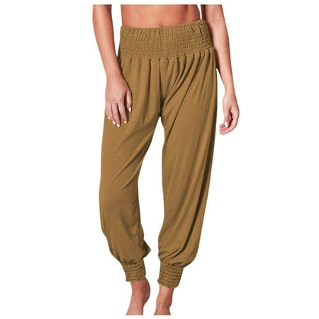 

Lovskoo Women Recreational Home Harron Solid Color Elastic Mid Waist Sports Yoga Fold Leggings Long Pants Womens High Waist Yoga Joggers Comfy Sweat Active Pants Loose Soft Pajama