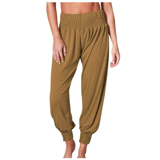 Mujeres recreativas hogar Harron Color sólido elástico media cintura deportes Yoga doblar mallas pantalones largos Fridja alkflakhf34914