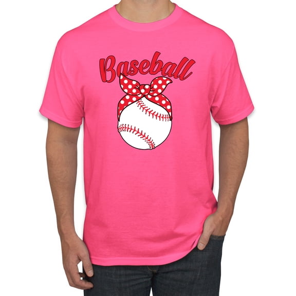 Wild Bobby, Cute Baseball Mom Ribbon Gift, Mother's Day, Men Graphic T-Shirt, Neon Pink, X-Large