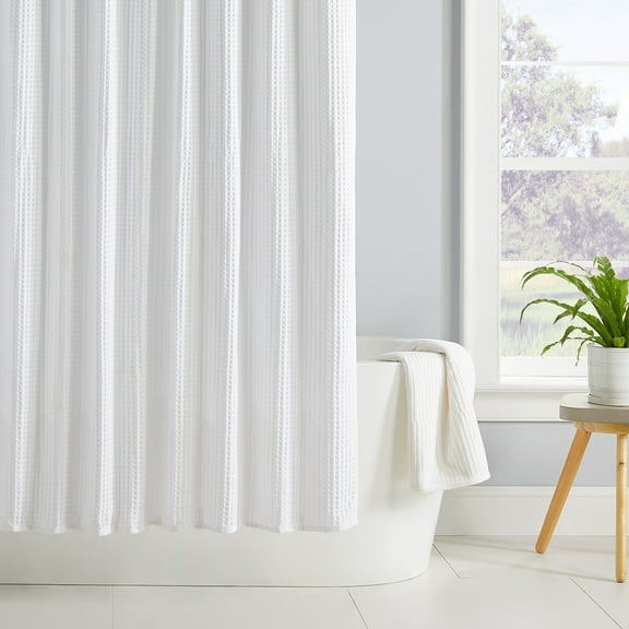 Better Homes & Gardens Chunky Waffle Weave 72" x 72" Fabric Shower Curtain