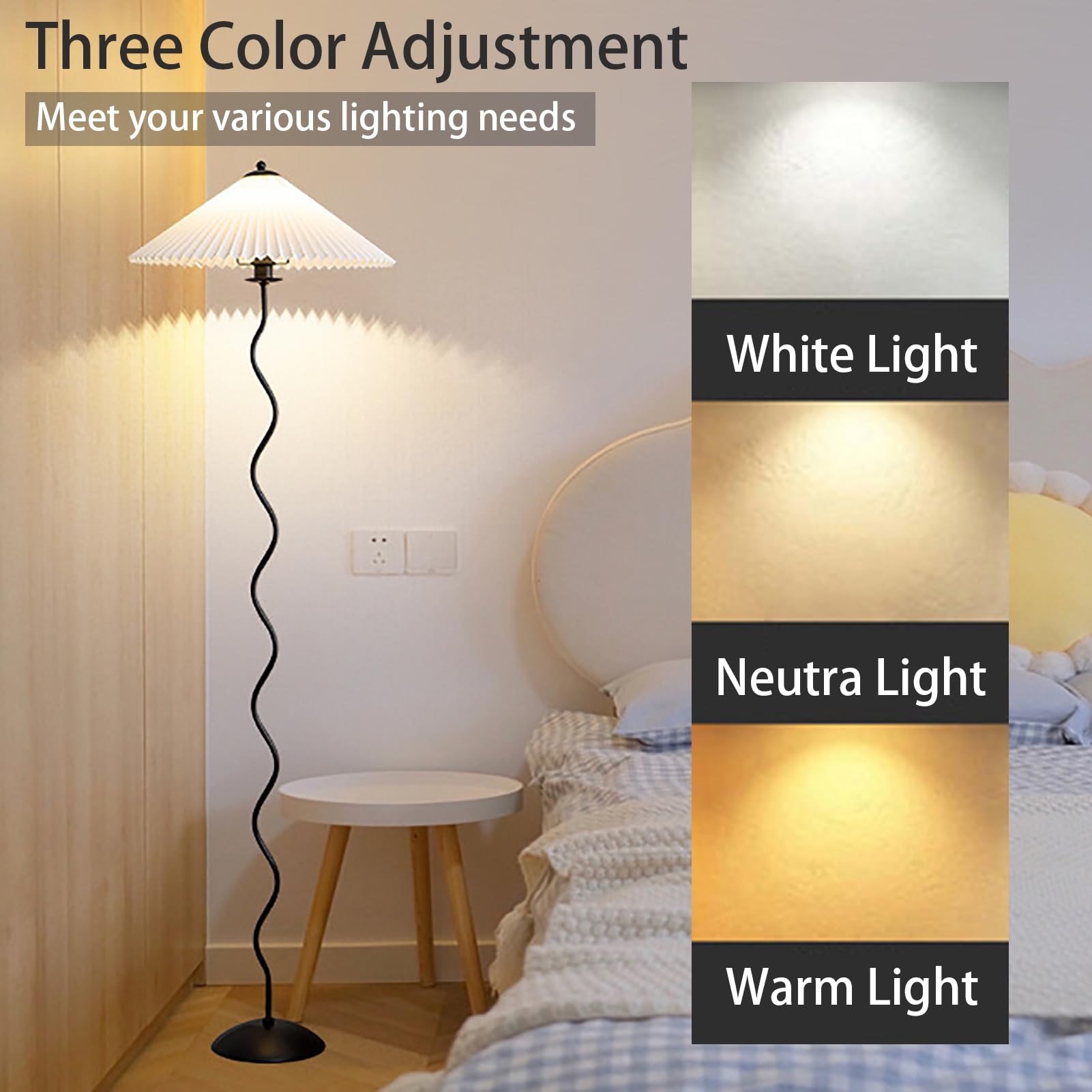 Pleated Floor Lamp, Classic Fabric Shade Standing Lamp for Living Room & Bedroom