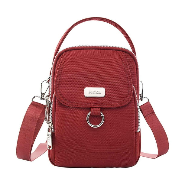 Bolso bandolera para mujer | Monedero móvil de nylon con múltiples compartimentos | Correa de hombro ajustable | Gran capacidad | Ligero | Transpirable | 15x6x20 cm | Orificio para auriculares