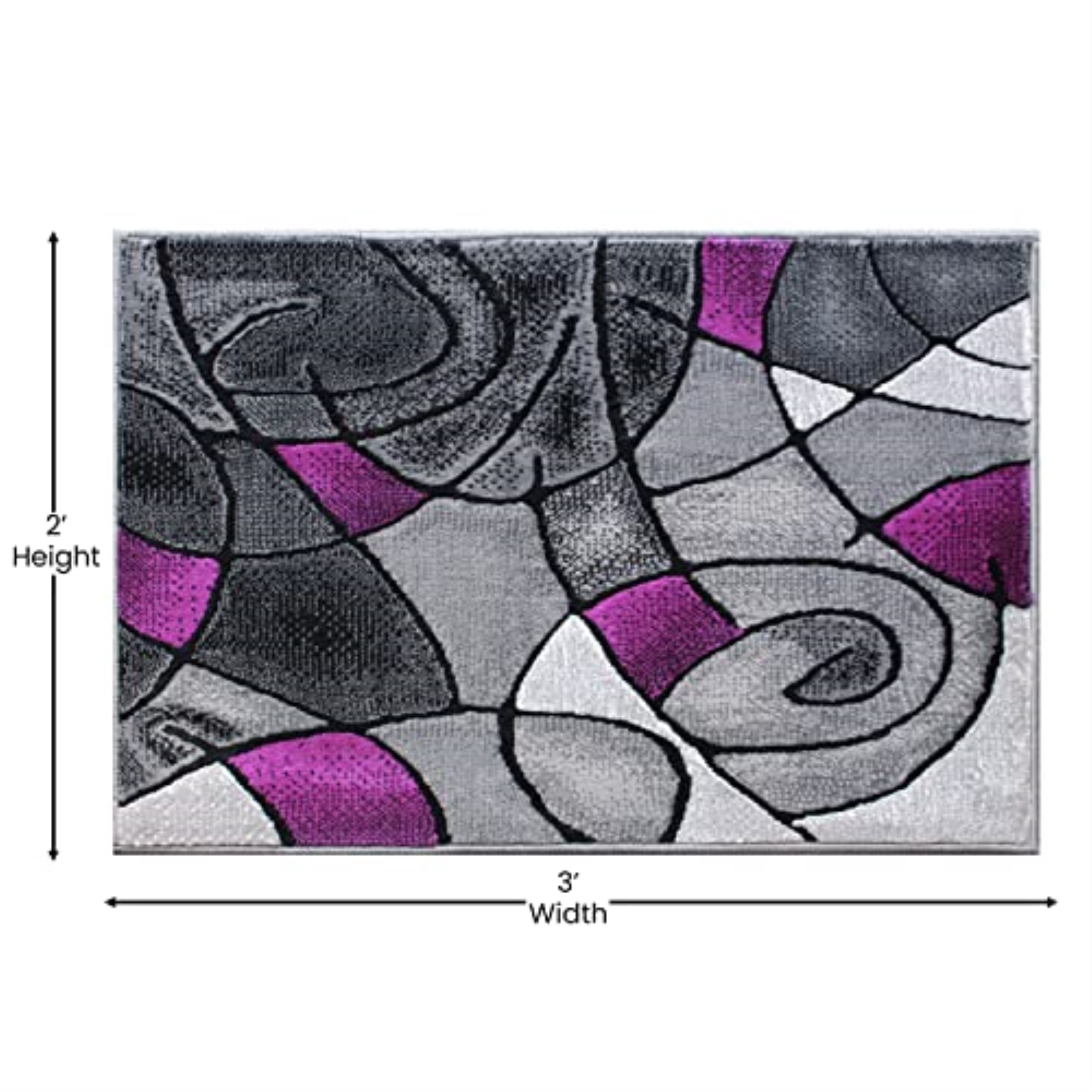 Flash Furniture Jubilee Rectangular Contemporary Black, Grey, Purple Area Rug, 2' x 3'