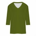 thumbnail image 4 of Sakmal Green Trendy Tops for Women 2024 3/4 Sleeve V-Neck Solid T-Shirts Womens Shirts, 4 of 5