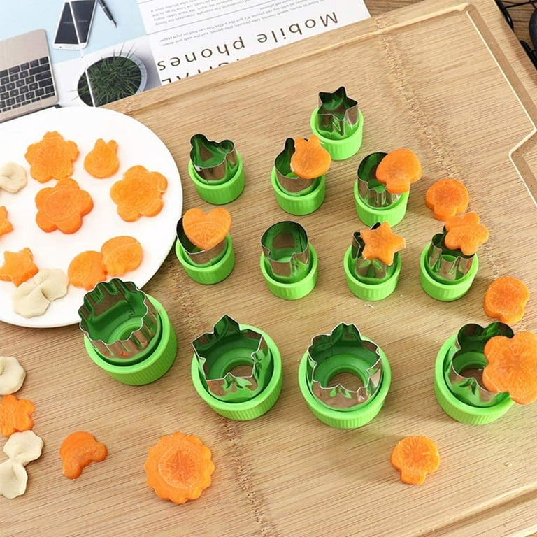 24 pcs Vegetable Cutter Shapes Sets Cookie Cutters Fruit Stamps Mold with  20 pcs Food Picks and Forks for Kids