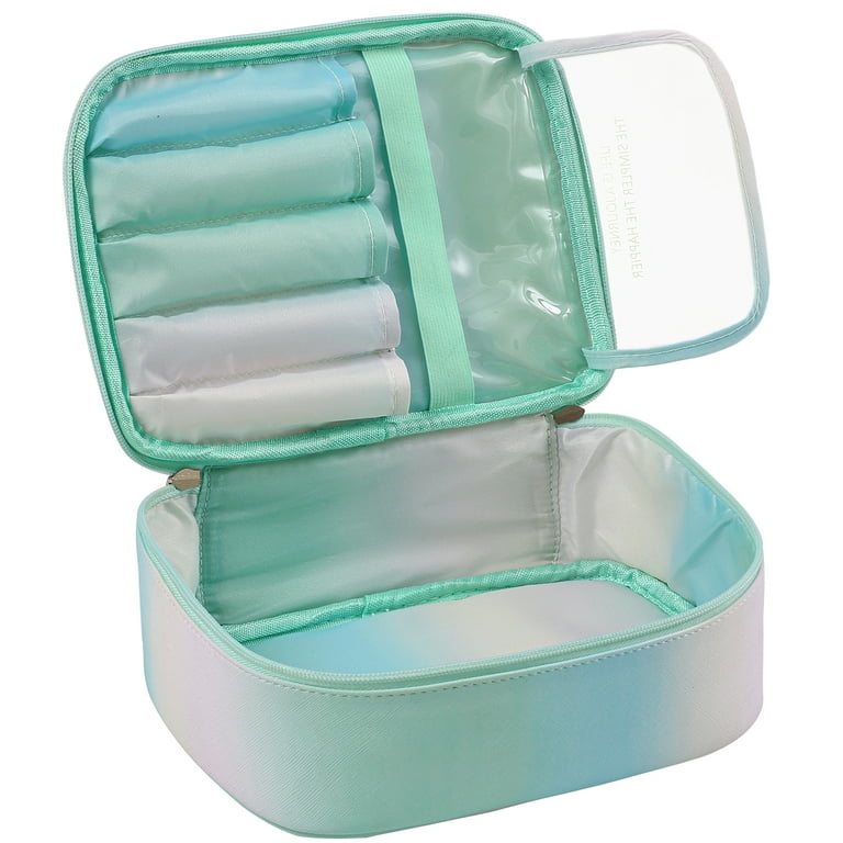 Meiyuuo Gradient Preppy Makeup Bag Small Travel Cosmetic Bags for Women Girls Zipper Pouch Toiletry Bag Organizer Waterproof Cute (rainbow Green), Size