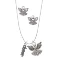 thumbnail image 1 of Delight Jewelry Silvertone Beaded ''Cheer'' Silver tone Guardian Angel Charm Necklace and Stud Earrings, 1 of 4