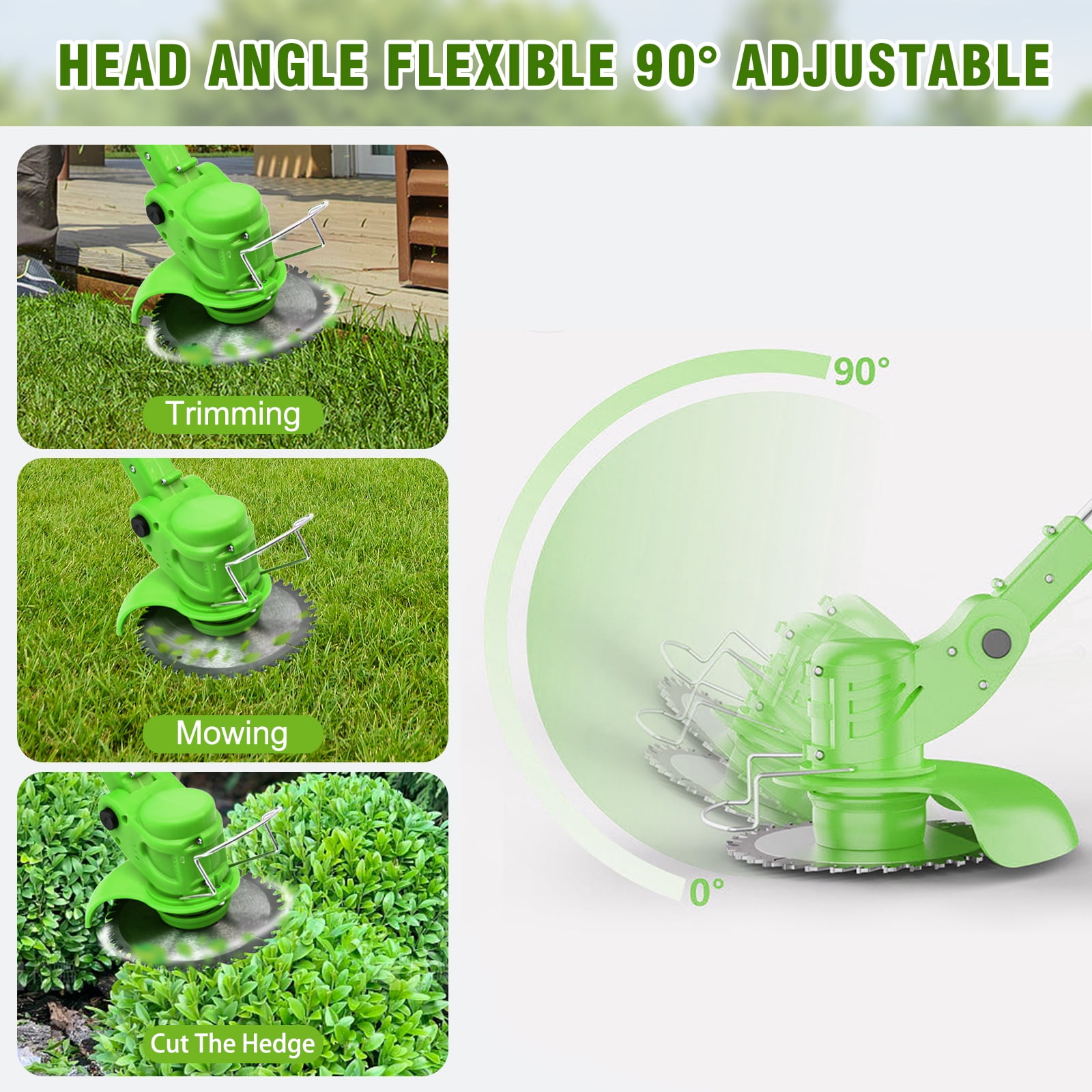 24V 650W Lawn Mover Electric Grass Trimmer Cordless, Weed Eater W/2 Batteries, Lawn Mower Cordless Pruning Cutter Weed Wacker Garden Trimming Tool