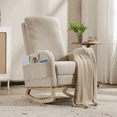 thumbnail image 3 of Yardi Yarda Modern Accent Rocking Chair with Side Pocket, Rocking Chair with Solid Wood Legs, Upholstered Nursery Glider Rocker, Comfy Armchair with High Backrest, Beige, 3 of 8