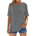 thumbnail image 2 of Coorders Women's Crew Neck Top, Short Sleeved Womens Oversized T-Shirts, Cotton Crew Neck Short Sleeve Summer Casual Tee Tops,Gray,Size S, 2 of 5