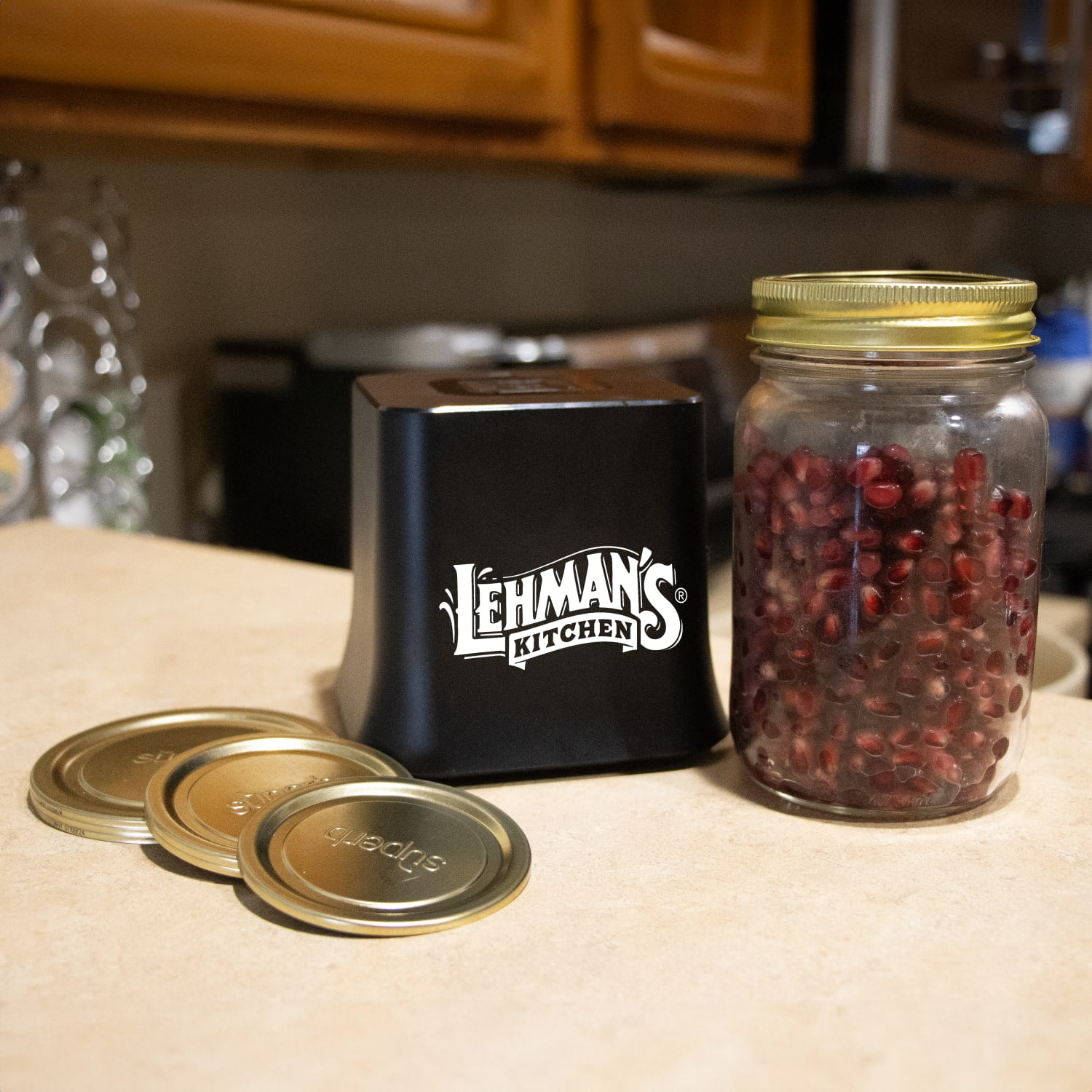 Lehman's Mason Jar Vacuum Sealer, Cordless, Easy One-Touch Operation, Extends Freshness, Includes 6 Canning Lids (3 Wide-Mouth, 3 Regular-Mouth), Rechargeable Battery, Ideal for Food Storage