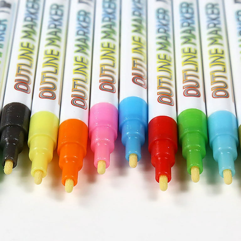  Double Line Outline Marker, Self-outline Metallic Markers for Bullet  Journal Pens & Colored Permanent Marker Pens for Kids, Amateurs  Professionals Illustration Coloring Sketching Thank You Card : Arts, Crafts  