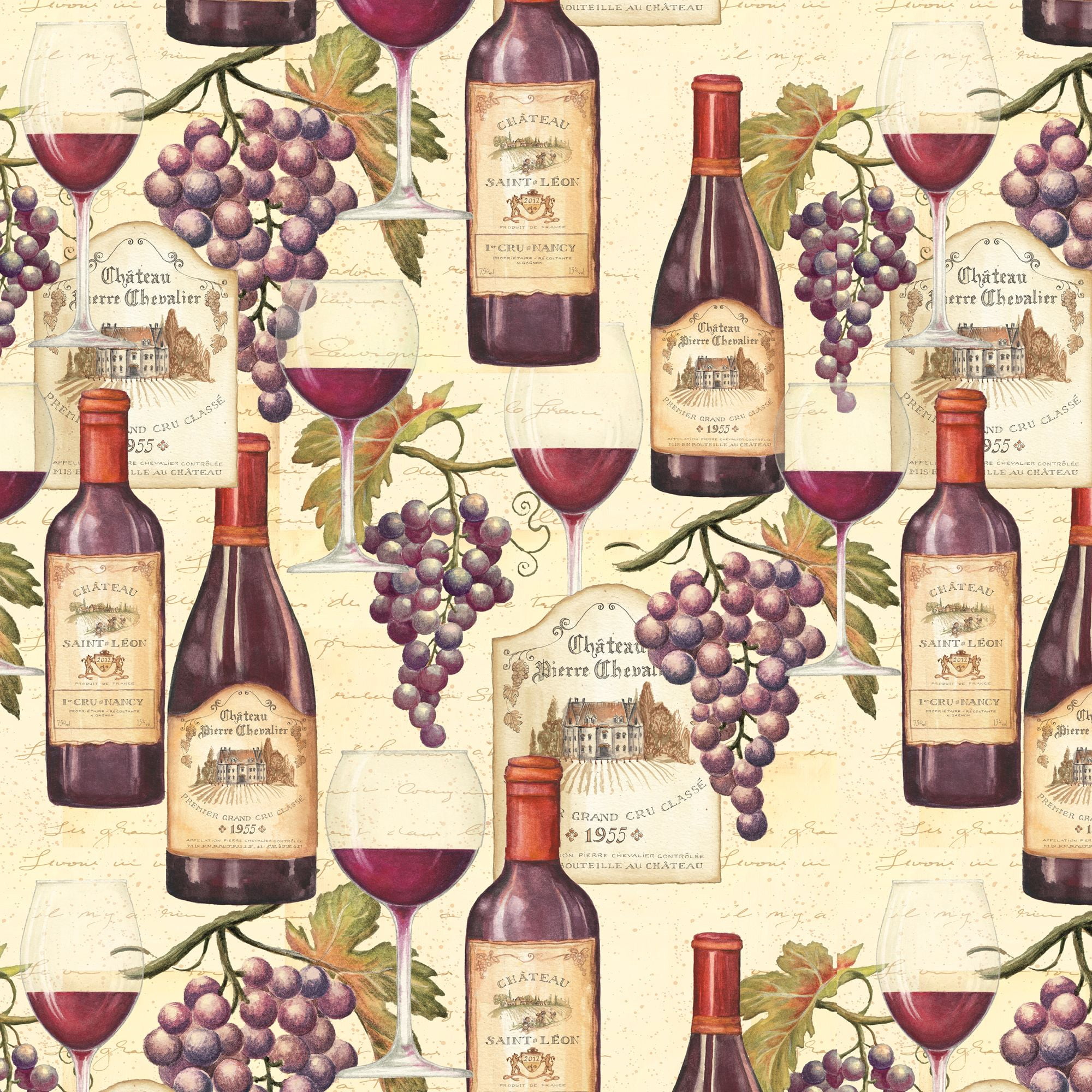(2 pack) 1 Yard 100% Cotton Chateau Vin Rouge, Multi-color, 44" Wide for Quilting & Sewing by David Textiles