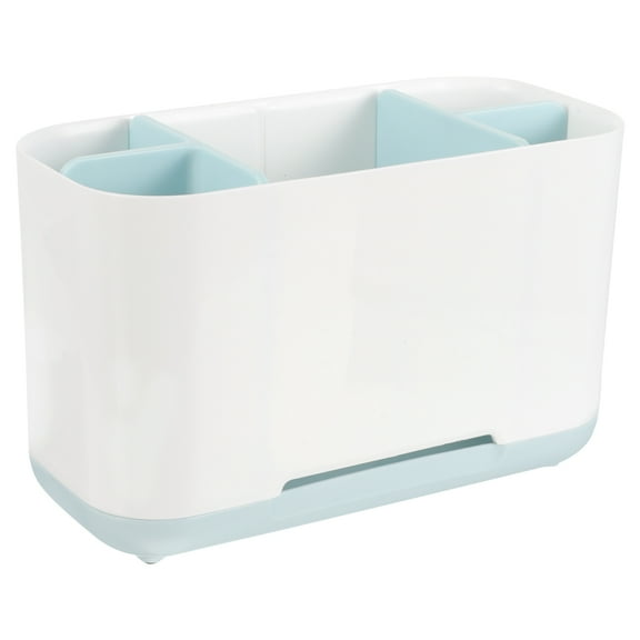 Raindrops White Plastic Toothbrush Holder with Draining Tray for Bathroom Countertop Organization 4.7 x 3.1 x 4.3 Inches