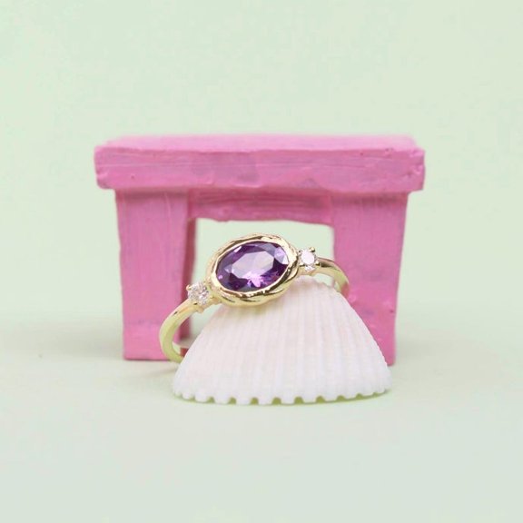 natural amethyst ring purple gemstone promise ring cushion cut February birthstone ring silver ring