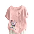 thumbnail image 2 of Blouses pour Femmes, Haut Décontracté en Lin Imprimé à Manches Courtes avec Boutons, 2 of 4