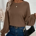 thumbnail image 5 of Zedker Elegant Lace Sleeve Round Neck Casual Long Sleeve Shirts for Women Fashion Loose Pit-Striped Versatile Tops for Fall and Winter,Brown,S, 5 of 5