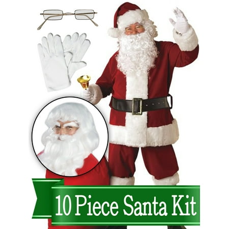 Santa Suit – Crimson Deluxe Complete 10 Piece Kit - Santa Costume Plush