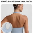 thumbnail image 2 of Women's V-Neck Tank Top with Built-in Bra - Fitted Long Cami Casual Basic Sleeveless Shirt for Layering or Workout Blue L, 2 of 6