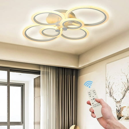 

Modern LED Ceiling Light Fixture 6 Rings Flush Mount Ceiling Lights - Dimmable Color Change Chandelier with Remote Memory Timer 60W Ceiling Lamp for Bedroom Dining Kitchen Living Room