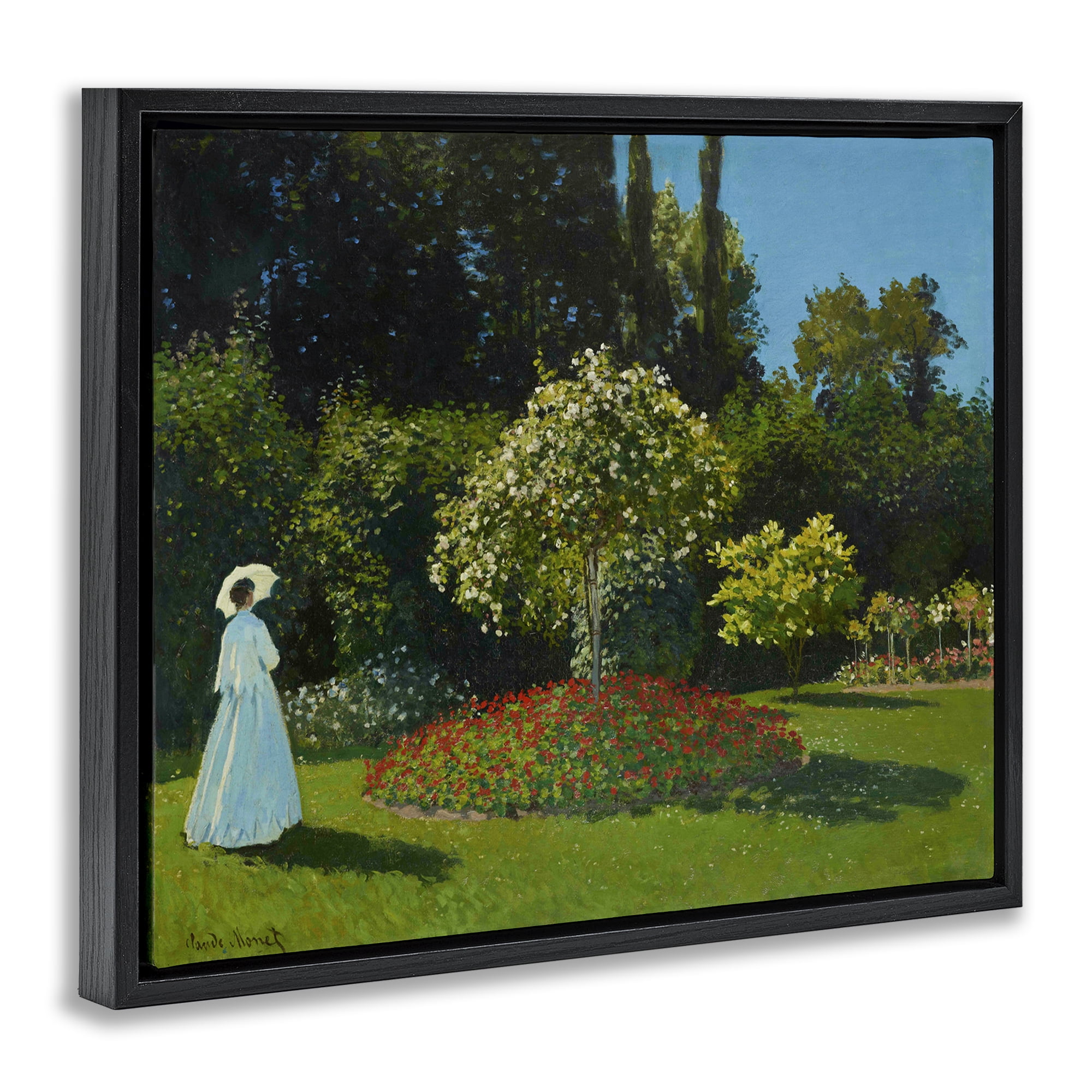 Stupell Industries Classic Monet Lady in Garden Landscape & Nature Painting Black Floater Framed Canvas Art Print Wall Art, 31 x 25