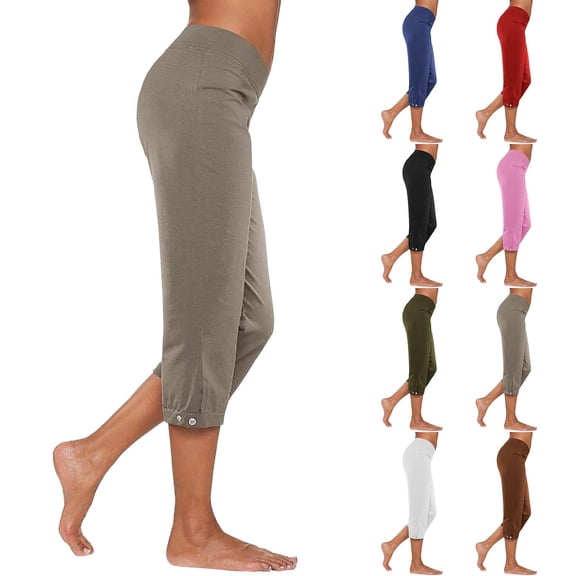Tqcoqu Capris for Women with Pockets,Golf Pants 7/8 High Waisted Stretch Pull On Ankle Business Casual Travel Athletic Work,Khaki Women's S-XXXL