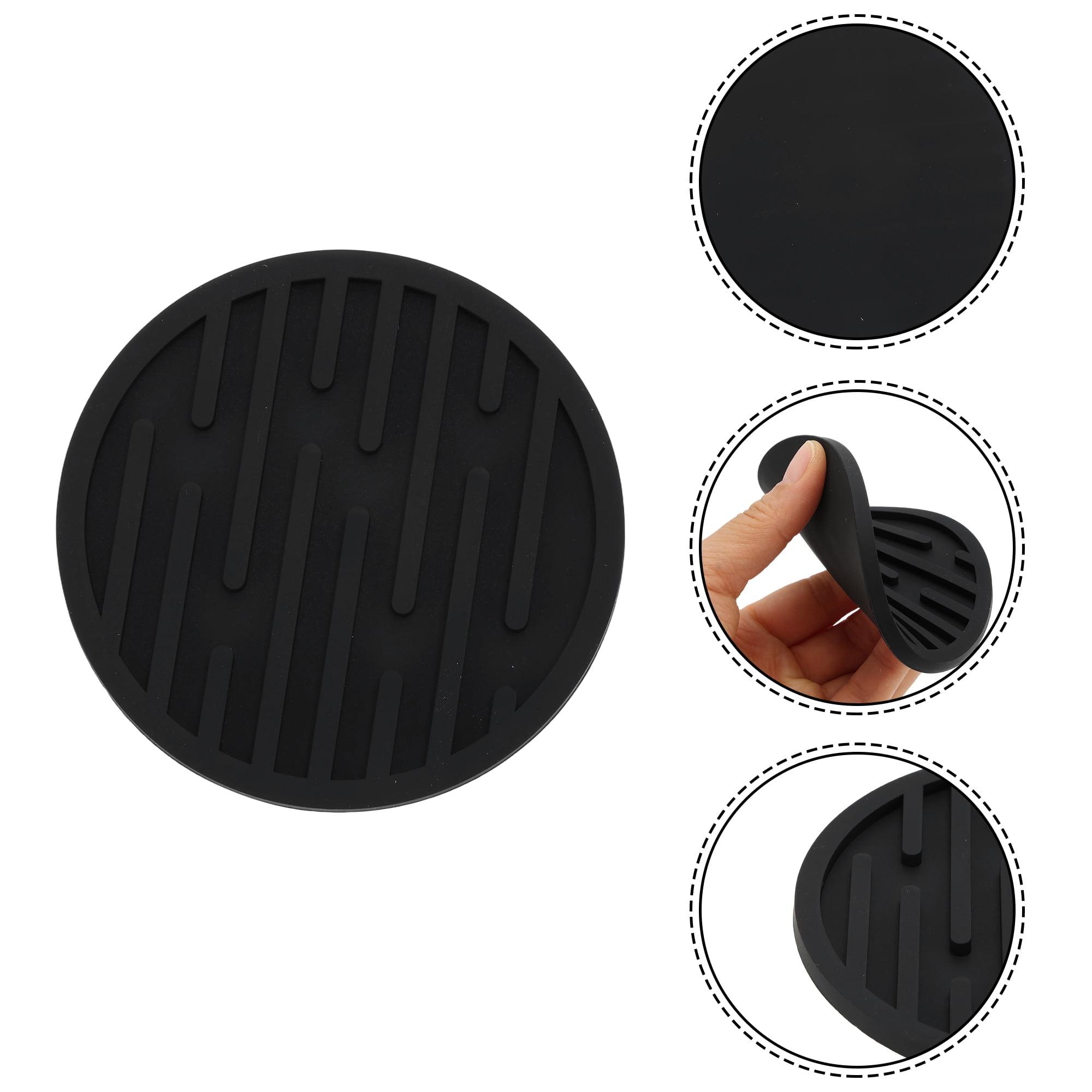 Unique Bargains Water-repellent Stripes Drink Coaster Set Black