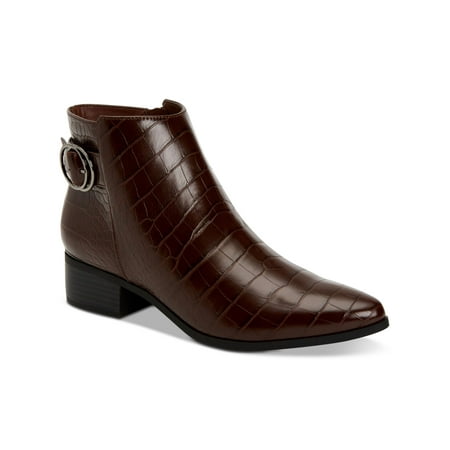 

ALFANI Womens Brown Crocodile Slip Resistant Cushioned Buckle Accent Olalla Almond Toe Block Heel Zip-Up Booties 6.5 M