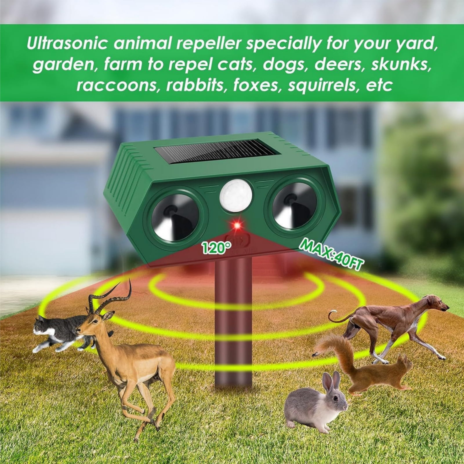 Paddsun 4 Pack Solar Ultrasonic Animal Traps,Cat Traps Outdoor Deer Traps Devices with Motion Sensor Animal Traps to Raccoon Squirrel Rabbit Skunk with lP44 Waterproof for Yard Lawn