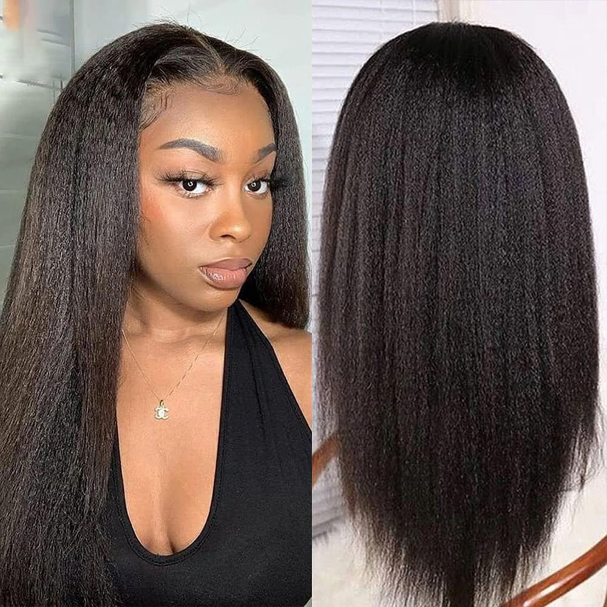 Beauhair 5×5 Kinky Straight Lace Closure Wigs Human Hair Lace Wig Brazilian  Hair Wig 180% Density for Black Women Natural Color 28 inch 