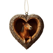 Forest Animal Ornaments, 1 Pc 2D Woodland Heart Creature Decorations, 2026 Pine Cone Animal Acrylic Ornaments Rustic Forest Hanging Decor for Holiday Home Winter Party Gifts, 3.14 Inch,Horse