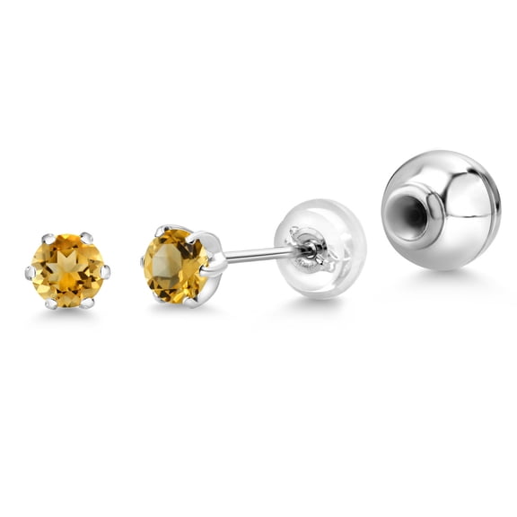 Gem Stone King Platinum Yellow Citrine Stud Earrings for Women Men (0.51 Cttw, Gemstone November Birthstone, Round 4MM)